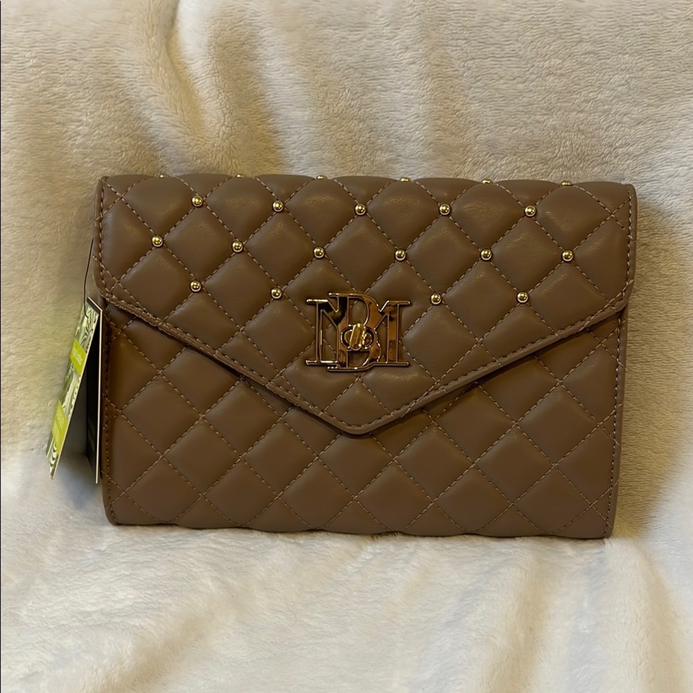 Badgley Mischka taupe quilt vegan leather bag